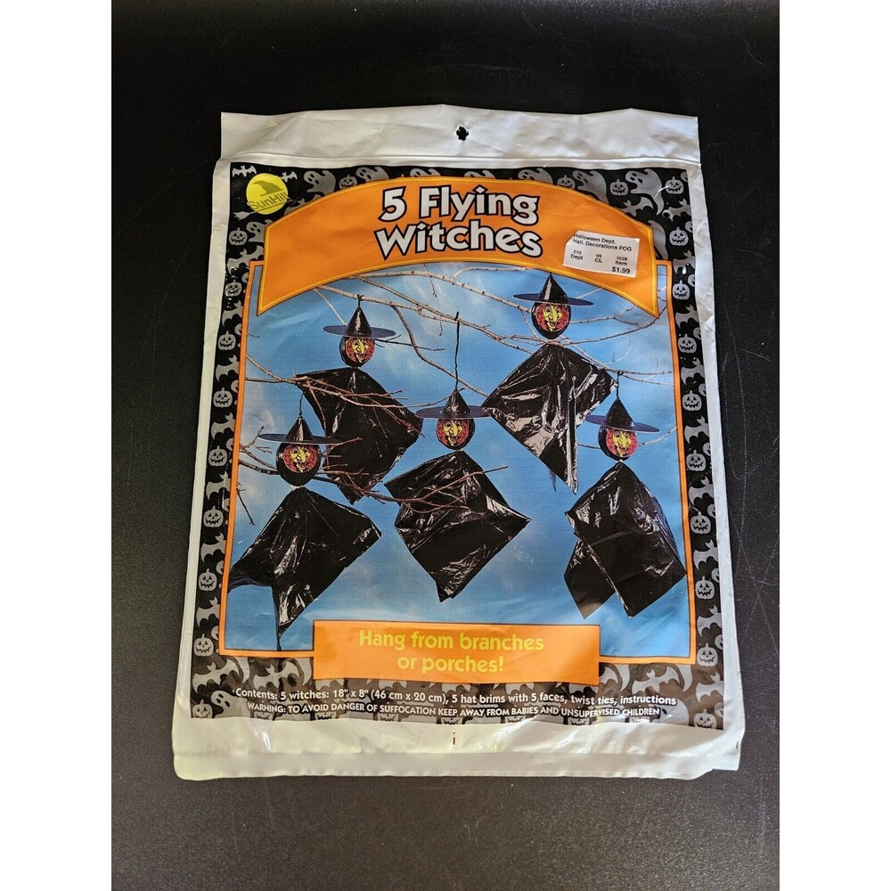 Vtg Halloween Sun Hill flying witches outdoor porch decoration tree hanging Y2K